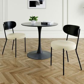 Modern grey simple pu dining chair upholstered chair Family bedroom stool back dressing, black round table set (Color: as Pic)