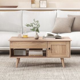 Lift Top Coffee Table with Storage and Hidden Compartment (Color: Natural)