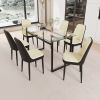 51" 6 person glass dining table set, kitchen set with black metal leg dining table and chairs
