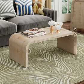 Minimalist Coffee Table with Curved Art Deco Design for Living Room or Dining Room (Color: Natural Wood Wash, Material: MDF)