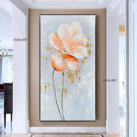 100% Handmade Orange Flower Oil Painting Modern Art Picture Living Room Luxury Abstract Art Corridor Aisle Wall Decor (size: 80x160cm)