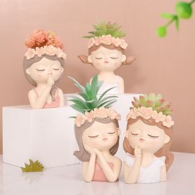 1pc Girls Plant Pots; Desktop Creative Cute Plant; Desktop Art Craft Decor (Style: Pigtails)