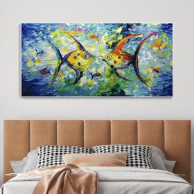 Modern Colorful Small Fish Abstract Wall Art Picture Poster Canvas Painting Living Room Home Office Decor (size: 75x150cm)