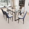 51" 6 person glass dining table set, kitchen set with black metal leg dining table and chairs