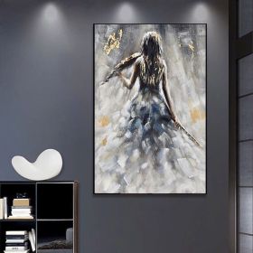 Oil Painting 100% Handmade Hand Painted Wall Art On Canvas Vertical Abstract Violin Women Back Home Decoration Decor (size: 100x150cm)