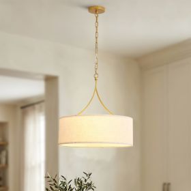 Modern 3-Light Fabric Pendant Light, Black Adjustable Drum Chandelier, Matte Black Fabric Shade Ceiling Light Fixture For Dining Room Living Room Bedr (Option: golden)