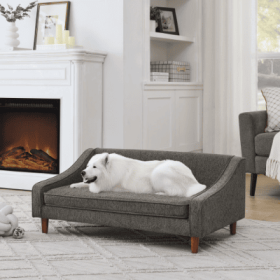Durable Elevated Dog Sofa Bed,Pet Sofa With Modern Irregular Armrest Design,Comfortable Soft Dog Sofa (Option: Dark gray)