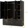 Wooden Armoire Wardrobe Closet with 3 Doors Hanging Rods 4 Drawers Shelves Large Capacity Clothes Storage Cabinet Organization for Bedroom Black 47.24