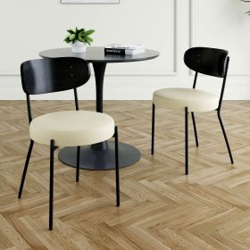 Modern grey simple pu dining chair upholstered chair Family bedroom stool back dressing, black round table set (Color: as Pic)