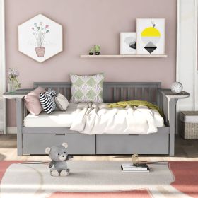Full size Daybed with Two Drawers, Wood Slat Support (Color: Gray)