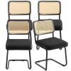 VEVOR Rattan Dining Chairs Set of 4, Mid Century Modern Dining Chair, Upholstered Velvet Accent Chair with Rattan Back
