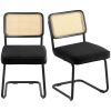 VEVOR Rattan Dining Chairs Set of 2, Mid Century Modern Dining Chair, Upholstered Velvet Accent Chair with Rattan Back