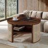 2-Tiered Round Wood Coffee Table with Storage Rattan Base in 31.3''