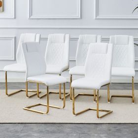 Modern dining chairs, dining room chairs, and golden leg cushioned chairs made of artificial leather, suitable for kitchens, living rooms, bedrooms (Color: as Pic)