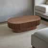 43.70 Inch Modern Handcraft Drum Coffee Table Oval Coffee Table for Living Room,Small Wooden Coffee Table with Sturdy Pedestal for Office