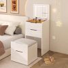3-in-1 dressing table with flip mirror and light, small dressing table set with visible glass tabletop, 3 drawers, storage bench