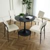 Modern beige simple velvet dining chair fabric upholstered chair Family bedroom stool back dressing, black round table set