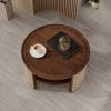 2-Tiered Round Wood Coffee Table with Storage Rattan Base in 31.3''