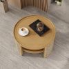 2-Tiered Round Wood Coffee Table with Storage Rattan Base in 31.3''