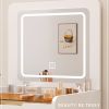 3-in-1 dressing table with flip mirror and light, small dressing table set with visible glass tabletop, 3 drawers, storage bench
