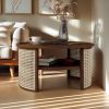 2-Tiered Round Wood Coffee Table with Storage Rattan Base in 31.3''