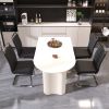 63 "medieval modern cream style MDF dining table and PU armless dining chair set 4. Assemble Desktop and Silver plated metal leg dining chair set