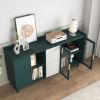 Modern Kitchen Pantry Storage Cabinet , 55" Coffee Bar Storage Cabinet with 2 Drawers, 2 Open Storage Compartment & 2 Glass Doors