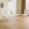 Modern minimalist dining chair, white PU leather curved back and seat cushion, white metal chair legs, suitable for dining room, bedroom