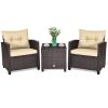3 Pieces Rattan Patio Furniture Set With Washable Cushion
