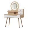 Makeup Vanity Desk with 3 Adjustable Lighted Mirror with solid wood table feet