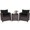 3 Pieces Rattan Patio Furniture Set With Washable Cushion