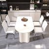 63 "medieval modern cream style MDF dining table and PU armless dining chair set 4. Assemble Desktop and Silver plated metal leg dining chair set