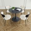 Modern grey simple teddy velvet dining chair Upholstered chair Family bedroom stool back dressing, Black round table set