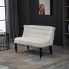 Scandinavian 2 Seater Button Tufted Loveseat Wooden Legs Linen