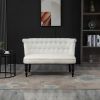 Scandinavian 2 Seater Button Tufted Loveseat Wooden Legs Linen