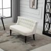 Scandinavian 2 Seater Button Tufted Loveseat Wooden Legs Linen