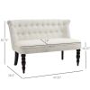 Scandinavian 2 Seater Button Tufted Loveseat Wooden Legs Linen