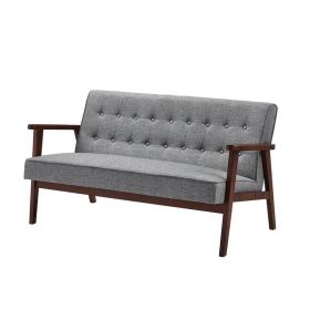 Mid-Century Modern Wood Frame Loveseat Sofa Couch /w Seat/Back Cushion (Color: Grey)