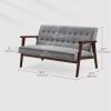 Mid-Century Modern Wood Frame Loveseat Sofa Couch /w Seat/Back Cushion