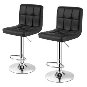 Set of 2 Modern Adjustable Height Barstools with PU Leather Swivel Seat (Color: Black)