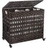 PP Rattan 3-Basket Laundry Hamper Sorter Cart with Removable Cotton Bags