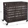 PP Rattan 3-Basket Laundry Hamper Sorter Cart with Removable Cotton Bags