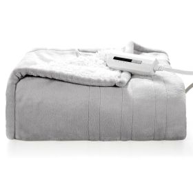 Heated Electric Sherpa Throw Blanket in (Color: Grey/White)