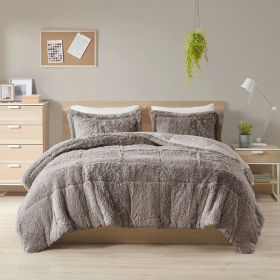 Soft Sherpa Faux Fur 3-Piece Comforter Set with Pillow Shams (Color: Grey, size: King/Cal King)