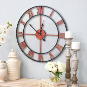 Decorative 18.5-inch Roman Numerals Silent Non-Ticking Wall Clock (Color: Red)