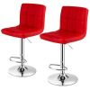 Set of 2 Modern Adjustable Height Barstools w/ Comfortable  PU Leather Seat