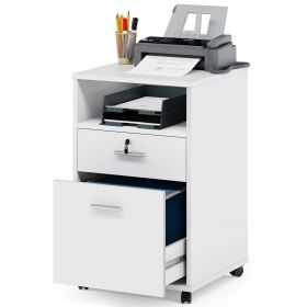 Rolling 2-Drawer Mobile File Cabinet Printer Stand Office Cart on Wheels (Color: White)