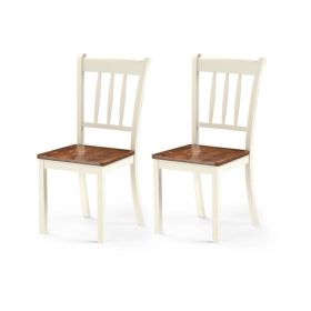 Set of 2 Solid Wood Mission Style Armless Dining Chair with Seat (Color: White_Brown)